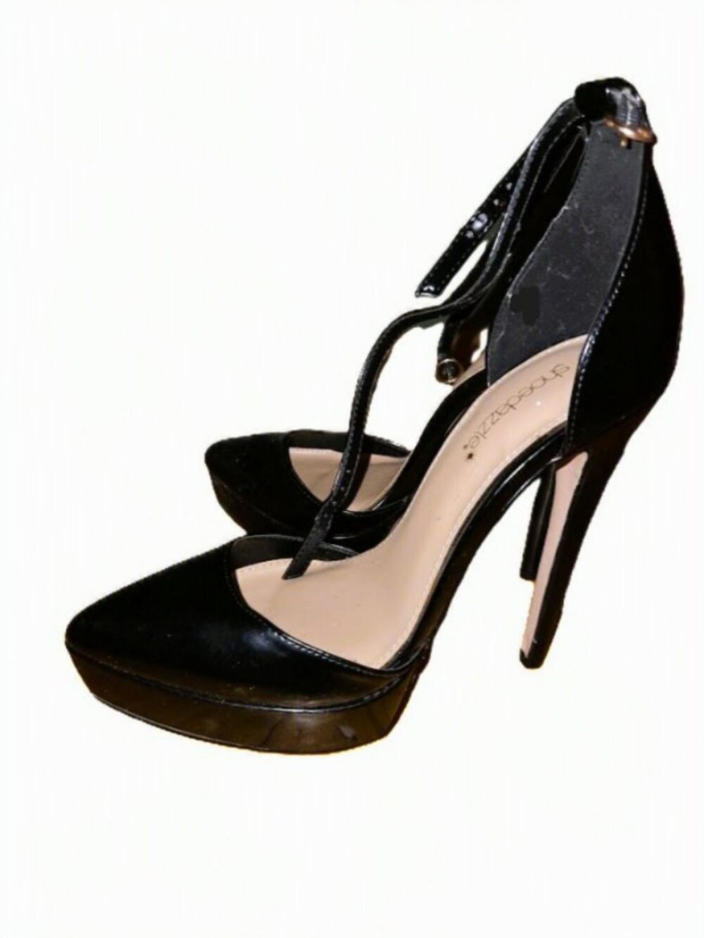 Shoedazzle Black Patent Platform Stiletto Heels Pointed Toe Ankle Strap Pumps - Picture 2 of 3